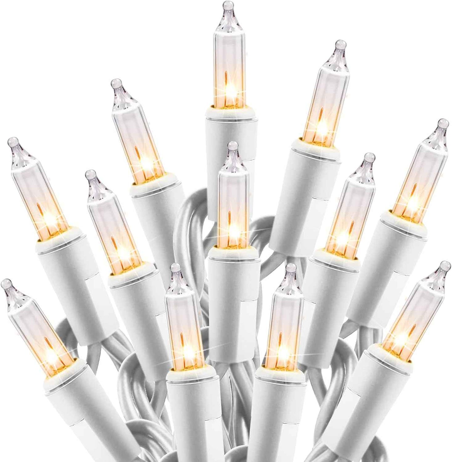 Minetom Clear Christmas Lights Set 100 Count 25 Feet Incandescent Bulb Mini String Lights for Indoor Christmas Tree Garland Birthday Wedding Party Festival Decoration, White Wire