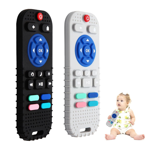 Hooku 2 Pack silicone teething toys for babies 0-6 months, teethers for babies 6-12 months with remote teether, sensory toys