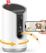 2K pet camera treat dispenser with 360° view, 5G&2.4G WiFi, 2-way talk, motion alerts, and auto tracking for cats and dogs