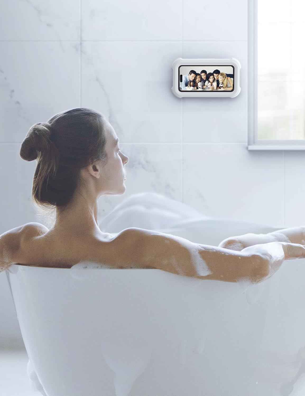 Lamicall Shower Phone Holder Waterproof - 480° Rotatable Retractable Adjustable Shower iPhone Case Holder, Bathroom Wall Phone Mount Stand Water Proof Anti Fog Case, Accessories for 4-7" Cellphones