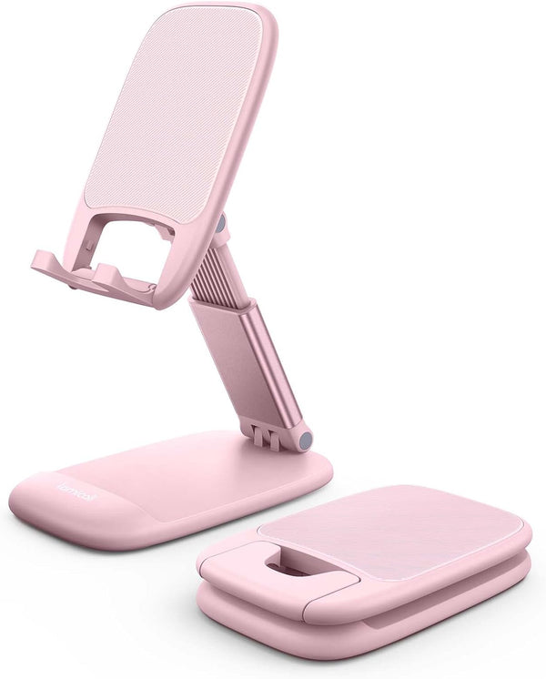 Adjustable phone stand for desk, compatible with iPhone and Galaxy