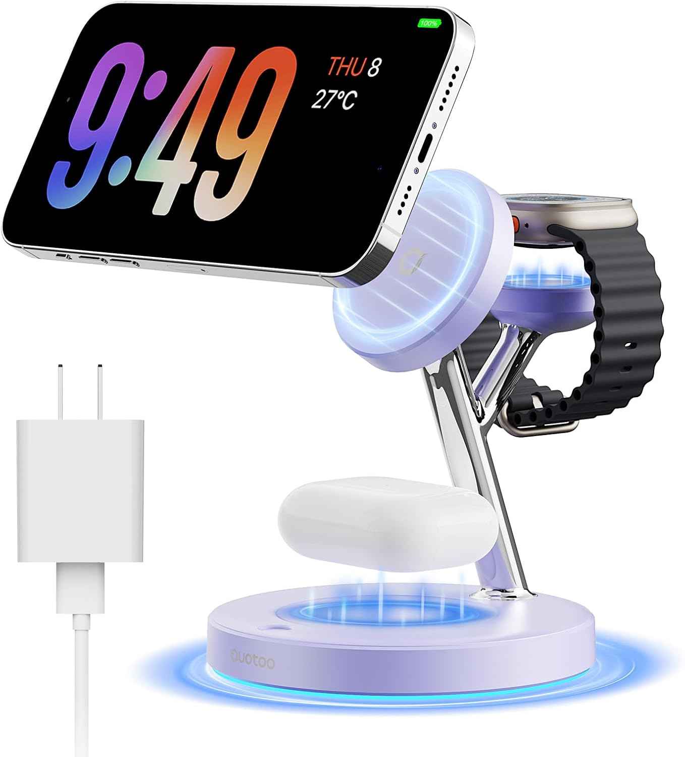 2026 3 in 1 Charging Station for Apple Compatible with Magsafe Charger Stand for iPhone 17 16 15 14 13 12 Wireless Charging Station for AirPods Wireless Charger for iWatch Series