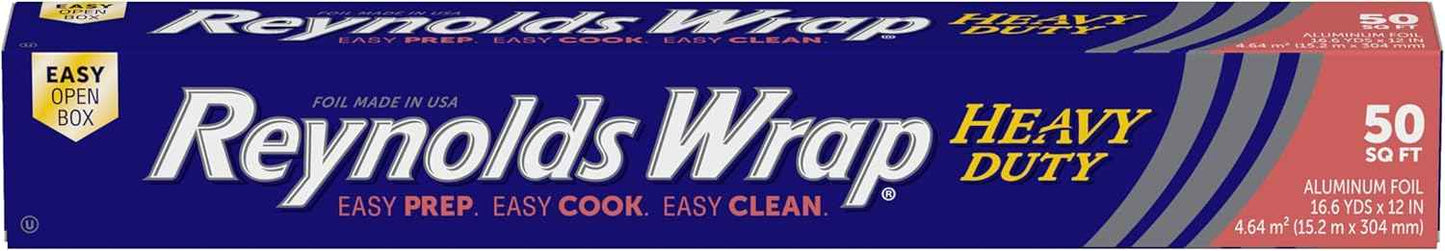 Reynolds Wrap Heavy Duty Aluminum Foil Roll, Thick Heavy Duty Foil for Added Strength and Durability, Secure Easy Open and Close Tab, 12 Inches Wide, 50 Sq. Ft.