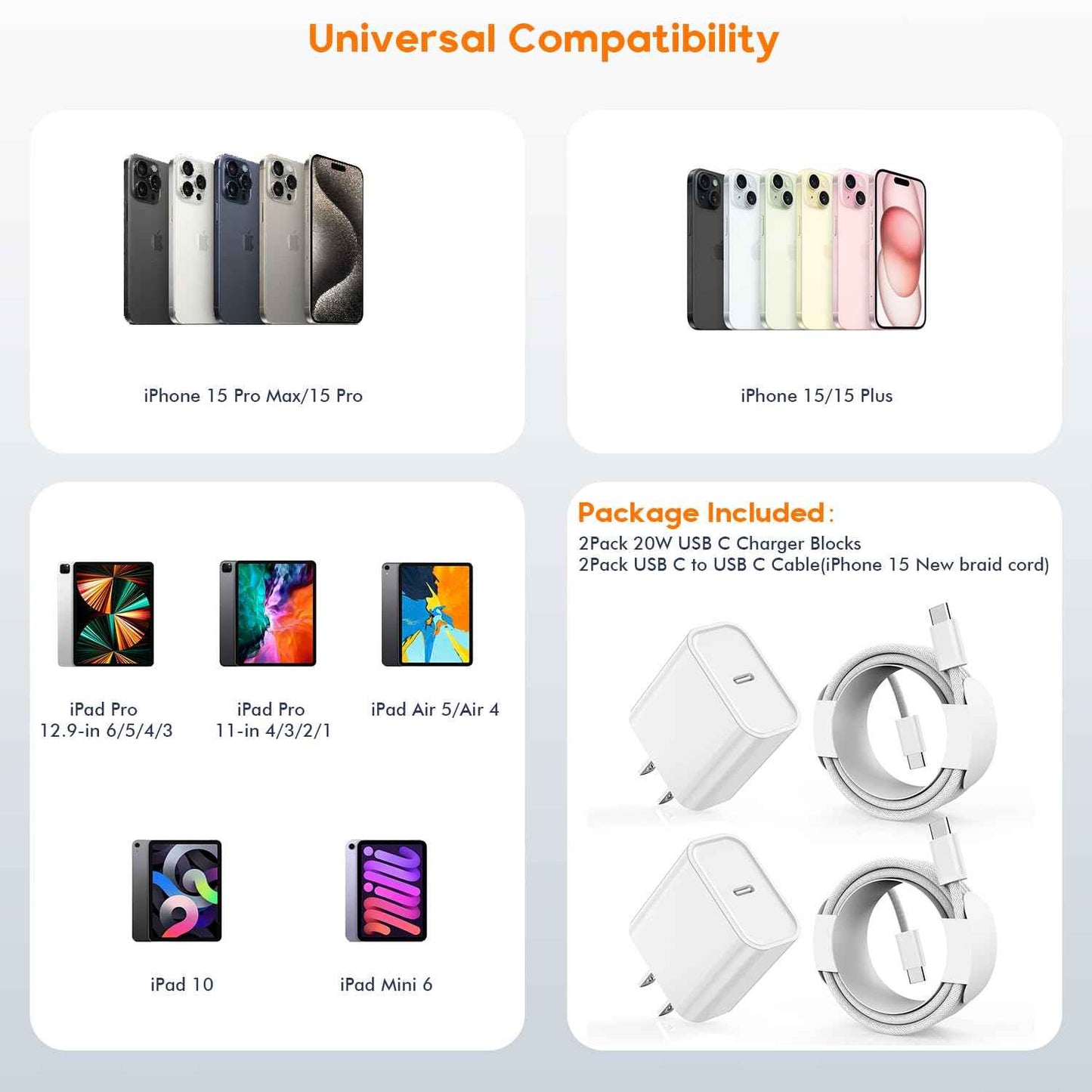 Charge for iPhone 16/15 Charger,Fast Charging iPhone 16/15 2Pack Type C Wall Charge Adapter USB C Charger Block 6FT USB-C to C Woven Cable for Apple iPhone 16 Pro Max/iPhone 15 Plus,iPad Pro/Air/Mini