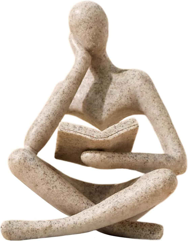 Beige Abstract Reading Thinker Statue Modern Home Decor Office Library Bookshelf Decoration