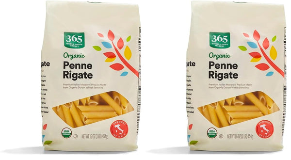 365 Organic Penne Rigate Pasta, 16 Ounces, Italian Durum Wheat Semolina, Made in Italy