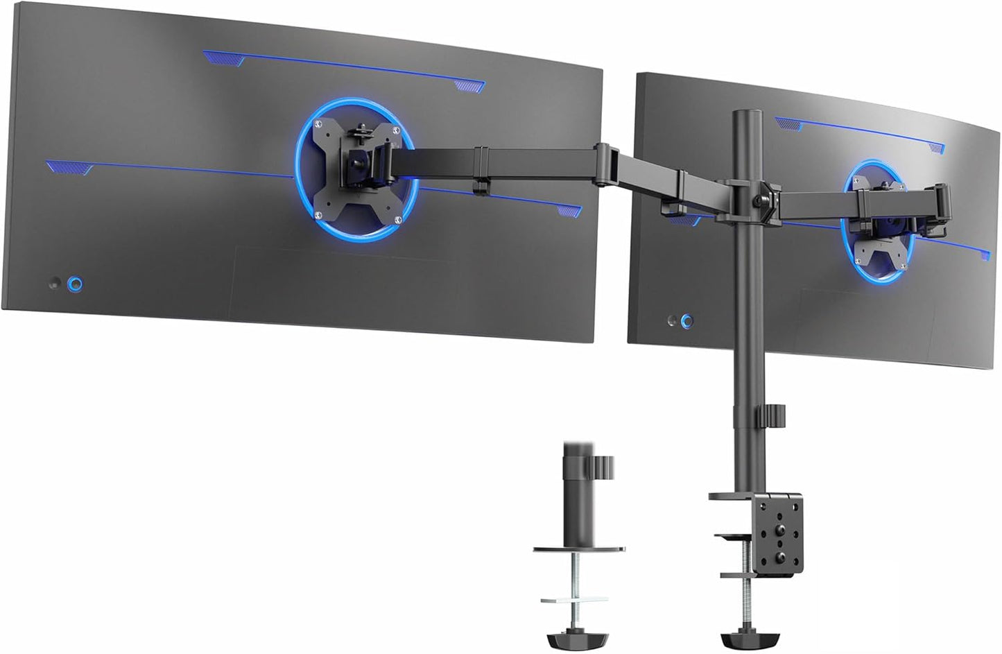 VIVO Dual Monitor Desk Mount, Holds 2 Computer Screens up to 30 inches and 22lbs Each, Heavy Duty Fully Adjustable Steel Stand with C-Clamp and Grommet, Black, STAND-V002