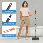 Scrub Brush with Long Handle, Floor Scrub Brush Squeegee Broom for Cleaning, 3 in 1 Shower Scrubber Floor Broom Squeegee for Concrete Tile Wall Deck Patio Grey