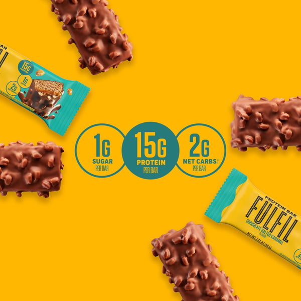 FULFIL Chocolate Salted Caramel Flavored Protein Bars, 12 Count, Gluten Free
