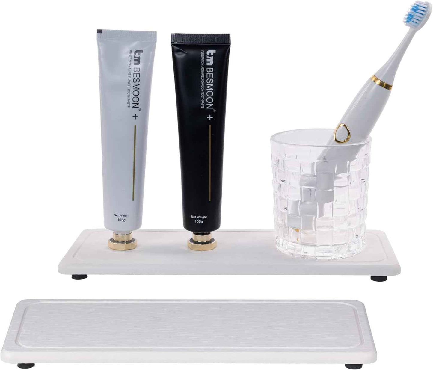 2 Pcs Water Absorbing Stone Trays, Kitchen/Bathroom Sink Soap Dish, Diatomite Tray Used for Hand Soap & Cosmetic Bottles in The Modern Home, 3.15" W x 8.7" L, White