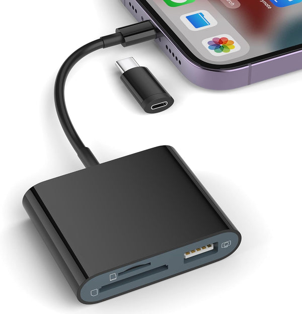 iPhone SD Card Reader, USB Camera Adapter Plug and Play Supports SD and TF Card, No App Required