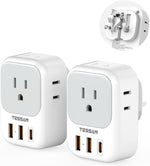 2 Pack European Travel Plug Adapter, TESSAN Europe Power Converter 4 Outlets 3 USB(1 USB C PD 20W), Type C International Adaptor to Italy Spain France Portugal Iceland Germany, EU Travel Essentials