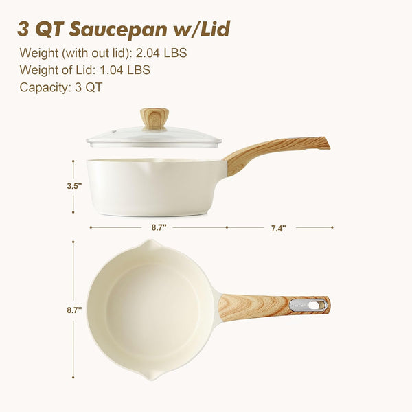SENSARTE Ceramic Nonstick 3.0 Quart Saucepan with Double Spout Large Cooking Pot Non Toxic Kitchen Sauce Pot