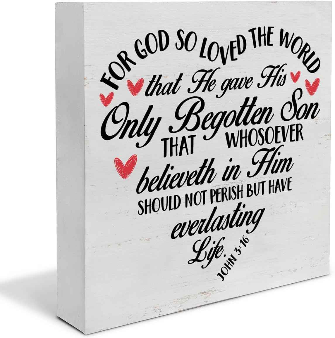 Christian Valentines Decor, Rustic John 3:16 Bible Verse Scriptures Wooden Sign Home Tabletop Shelf Desk Decoration Valentines Day Decor
