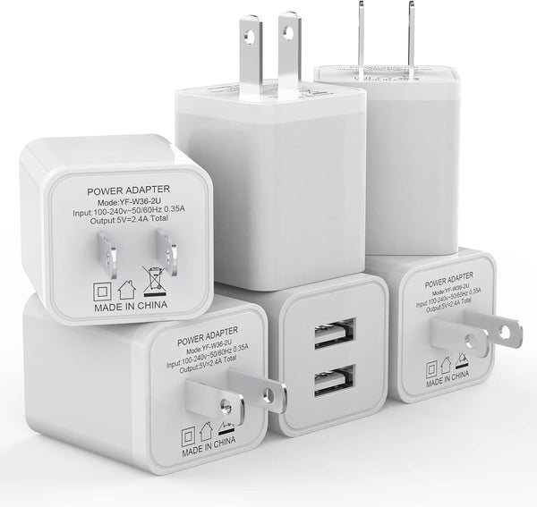 6 Pack USB Wall Charger with Dual USB Ports for iPhone and Samsung
