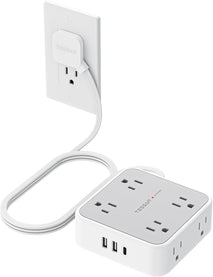 TESSAN Surge Protector Power Strip, 5 Ft Flat Plug Extension Cord with 3 USB (1 USB C) 8 Outlets, 900J Surge Protection, 3 Sided Outlet Extender with Power Switch for Office, Dorm Room Essentials
