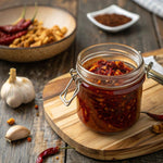 Hot Crispy Oil - Spicy Chili Crisp Blend of Olive Oil, Fresh Crispy Garlic, Shallots & Hot Chili Peppers - 6 fl oz - Mild Heat - Original - Made in USA