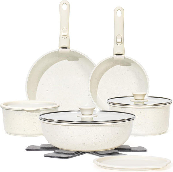 15-Piece Non-Stick Cookware Set with Detachable Handles and Oven Safety