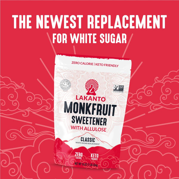 Lakanto Classic Monk Fruit Sweetener with Allulose, Gluten Free, Zero Calorie, Low Carb, Non GMO, Keto, 1 lb White Sugar Substitute