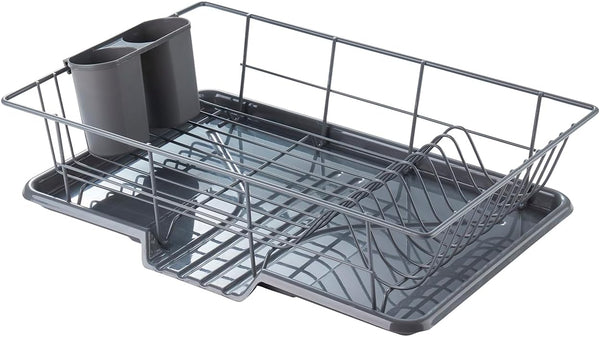 3-piece dish drainer rack set with cutlery holder for kitchen