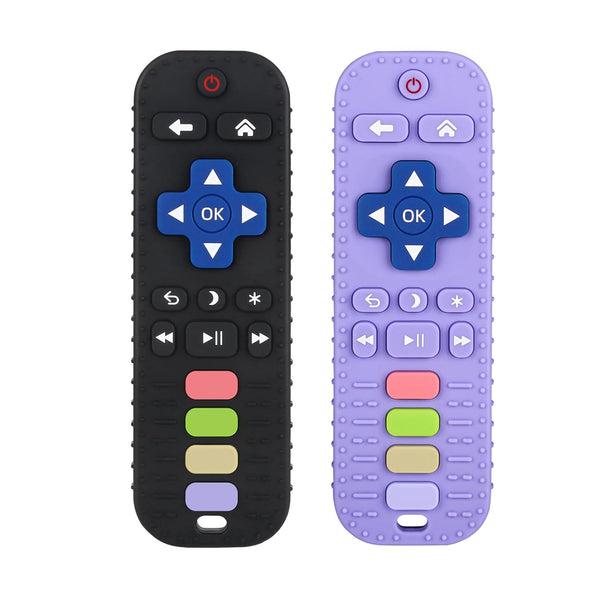 chuya baby teether toy tv remote control shape 3-24 months black food-grade silicone