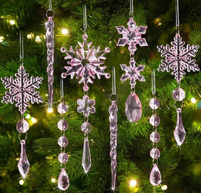 18pcs Crystal Christmas Ornaments for Tree Decorations-Hanging Acrylic Snowflake Icicle Ornaments with Drop Pendants for Winter Wonderland Chandelier Crystals Decorations Supplies