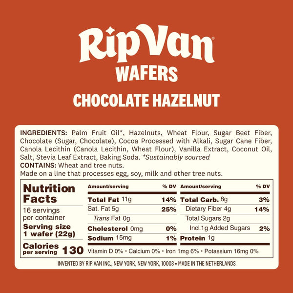 Rip Van Chocolate Hazelnut Wafer Cookies, 16 Count, Individually Wrapped