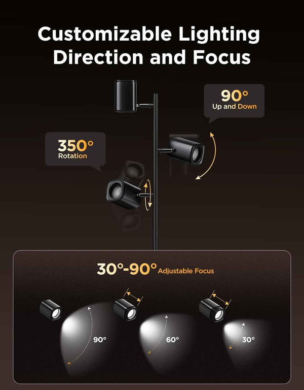 govee tree floor lamp with luminblend technology, 3 rotatable lights, standing lamp with 64 dynamic scenes, matter compatible