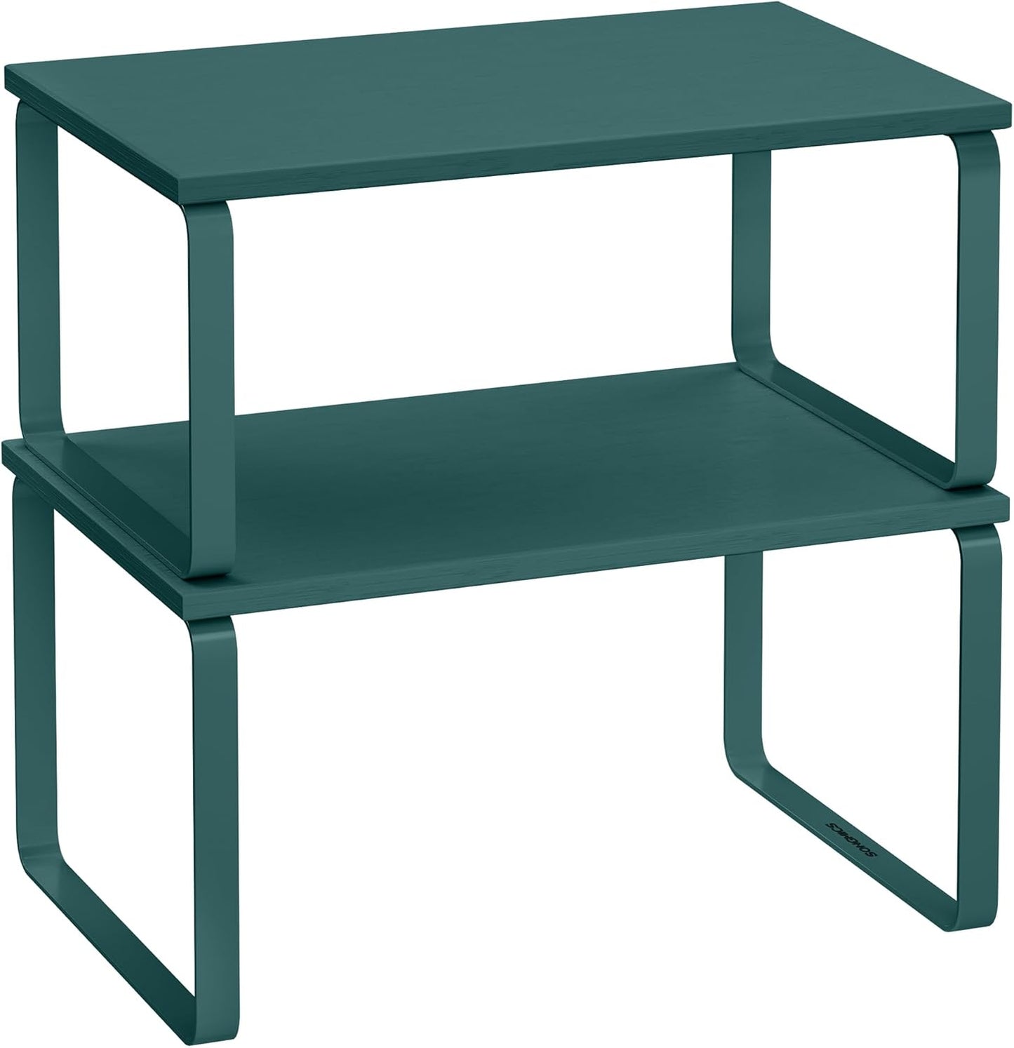 SONGMICS Cabinet Organizer Shelf, Set of 2 Kitchen Counter Shelves, Kitchen Storage, Spice Rack, Stackable, Expandable, Metal and Engineered Wood, Ink Black and Natural Beige UKCS02NB