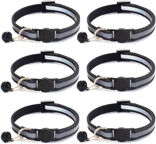 Nylon 6 Pack Reflective Cat Collar with Bell and Breakaway Buckle Adjustable 19-32cm Mixed Colors