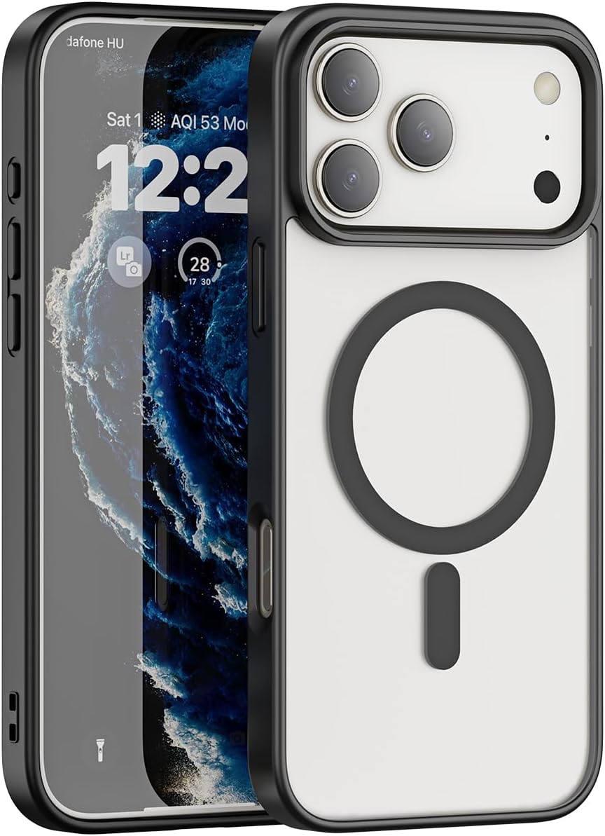 Compatible with Magnetic Matte Clear Case for 17 Air–Tough Drop-Resistant Design, Anti-Yellow, Shockproof, Slim Transparent Cover (Black-17A)