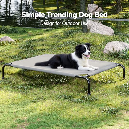grey simple raised dog bed for large dogs waterproof elevated pet bed 200lb capacity 47.75"