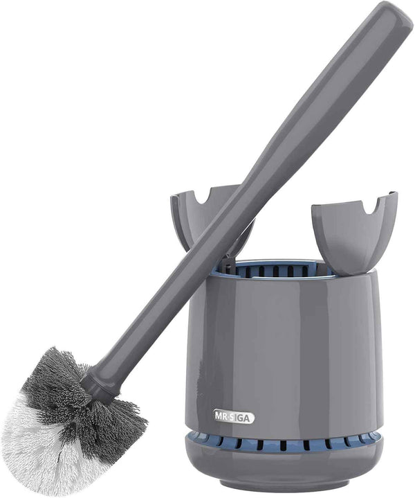 MR.SIGA Toilet Bowl Brush and Holder, Premium Quality, with Solid Handle and Durable Bristles for Bathroom Cleaning, White, 1 Pack