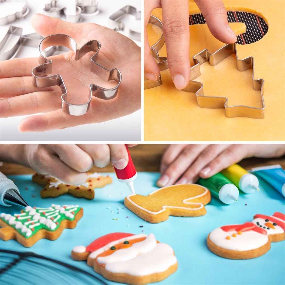 Christmas Cookie Cutters Set of 9 Pieces, Metal Shapes for Winter Holiday: Christmas Tree, Snowflake, Gingerbread Men, Angel, Star, Mitten, Candy Cane, Snowman