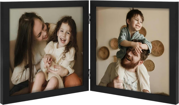 decorUhome double 4x6 picture frame vertical engineered wood bifold photo frame with plexiglass tabletop display black