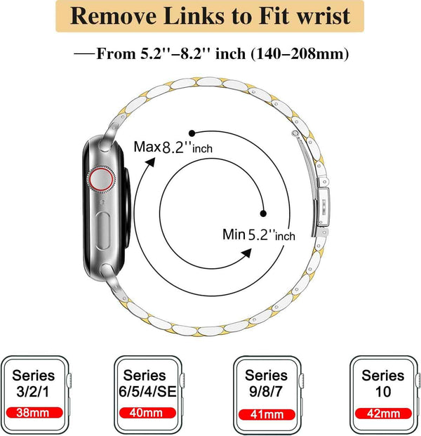 MioHHR Slim Metal Band Compatible with Apple Watch Band 42mm(Series 11 10) 41mm(Series 9 8 7) 40mm(Series 6 5 4 SE3/2/1) 38mm(Series 3 2 1),Stainless Steel iWatch Bands for Women,Silver/Gold