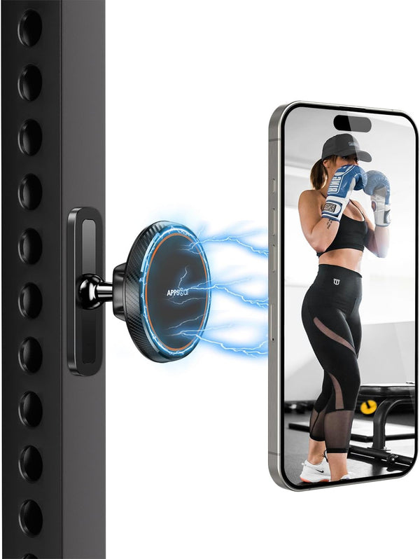 APPS2Car Magnetic Phone Holder for Gym, Alloy Base & Ball Joint, Attach to Metal Surfaces, Dual Magnet Phone Mount for MagSafe iPhone 12-17 Series