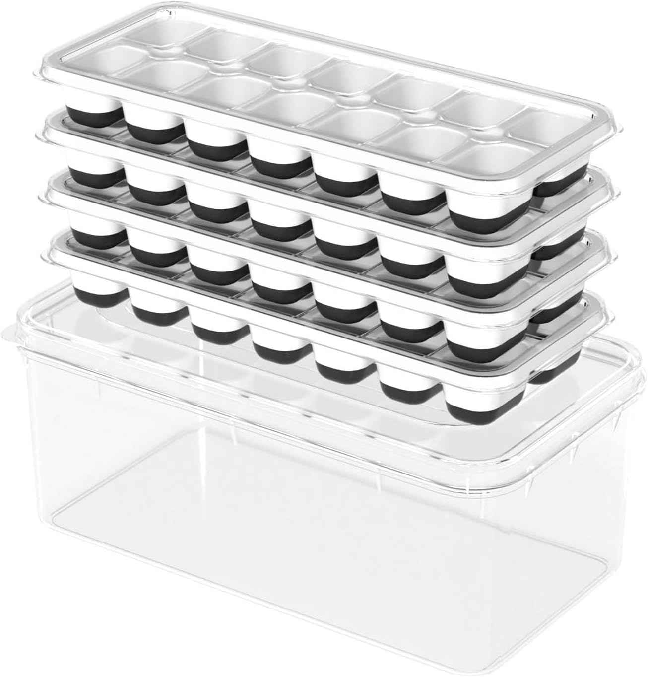 Ice Cube Trays for Freezer - 3 Pack 42 Cubes, Easy to Release Silicone Ice Trays with Spill-Resistant Lids, Reusable Ice Tray,Stackable and BPA-Free, Perfect for Cocktails, Drinks,and Ice Coffee