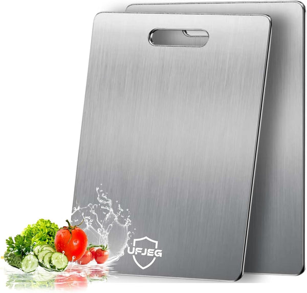 Titanium cutting boards for kitchen and outdoor use