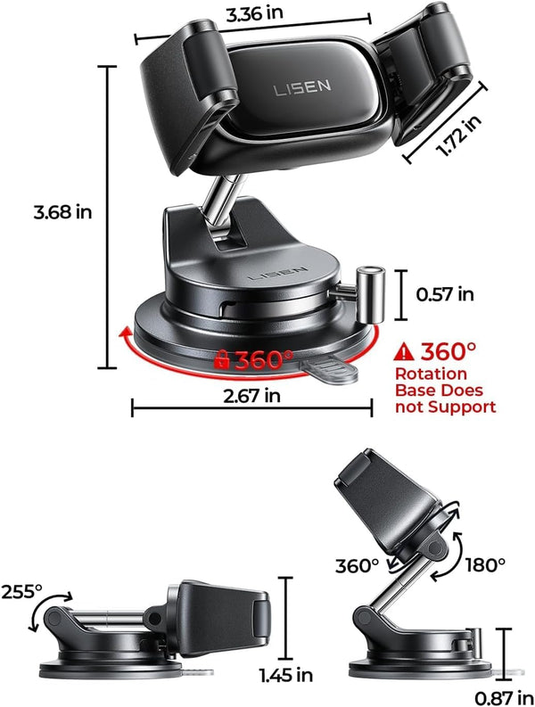 LISEN Suction Phone Mount for Car, [Ultra Suction & 95% Cases Friendly] Car Phone Holder Mount Vacuum Dashboard Phone Holder, Car Cell Phone Holder for iPhone 17 16 15 14 Pro Max Air Galaxy S26 S25