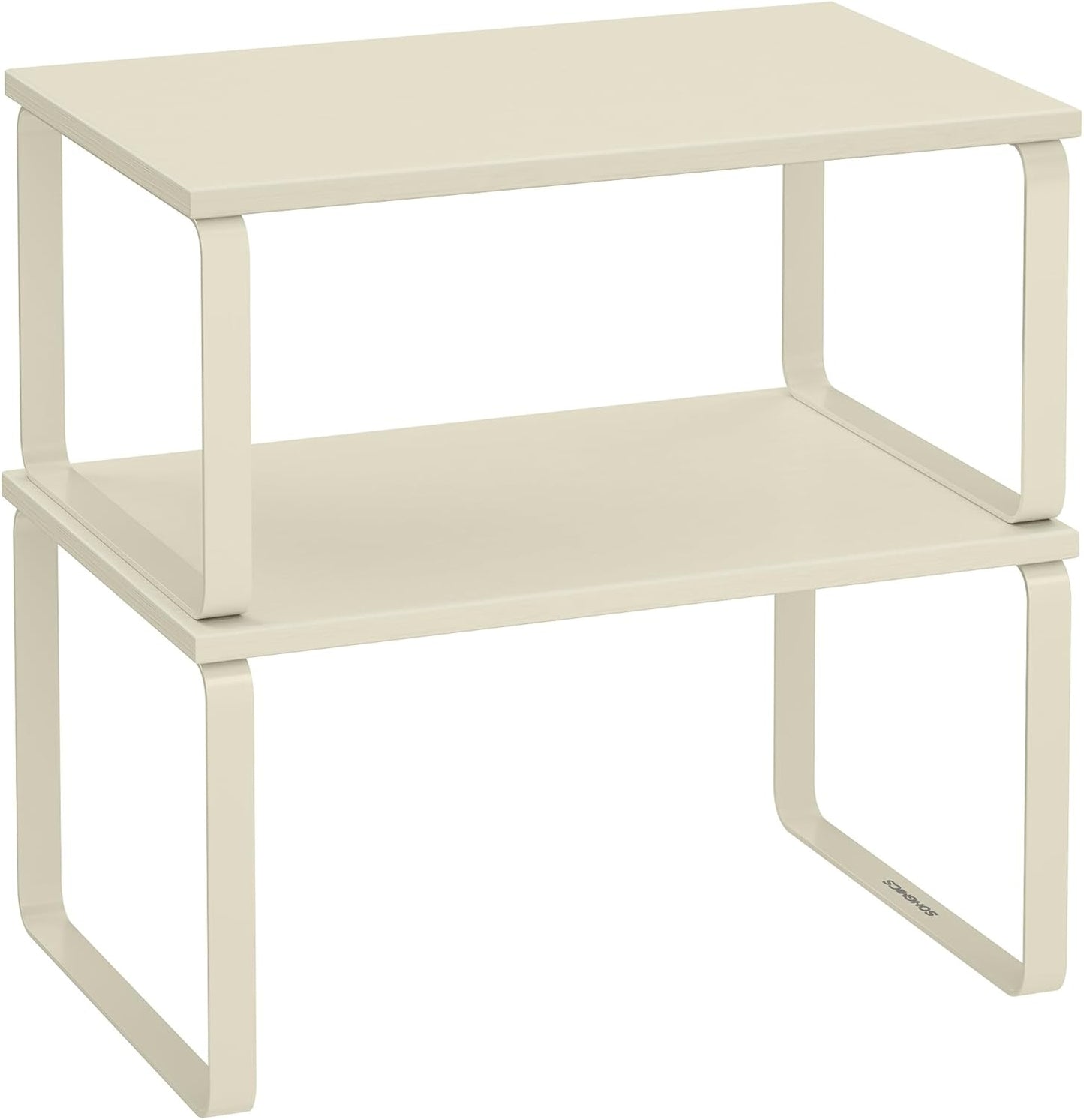 SONGMICS Cabinet Organizer Shelf, Set of 2 Kitchen Counter Shelves, Kitchen Storage, Spice Rack, Stackable, Expandable, Metal and Engineered Wood, Ink Black and Natural Beige UKCS02NB