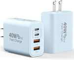 USB C Charger Block, 40W 4 Ports Type C Fast Phone Charging Blocks Cube PD USBC Wall Plug+QC 3.0 USB A Charger Brick Box Power for iPhone 17/16/15/14/13/12 Pro Max, iPad, Samsung Galaxy, Pixel, 2Pack