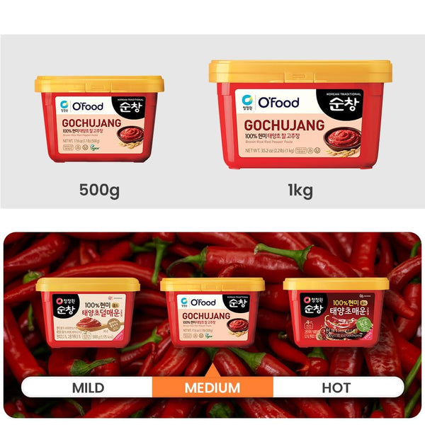 O'food Gochujang Korean Red Chili Paste, 1.1 lb (500g) - 0 Fat/ 0 Cholesterol / 40 Calories/Serving, Spicy & Sweet Savory Fermented