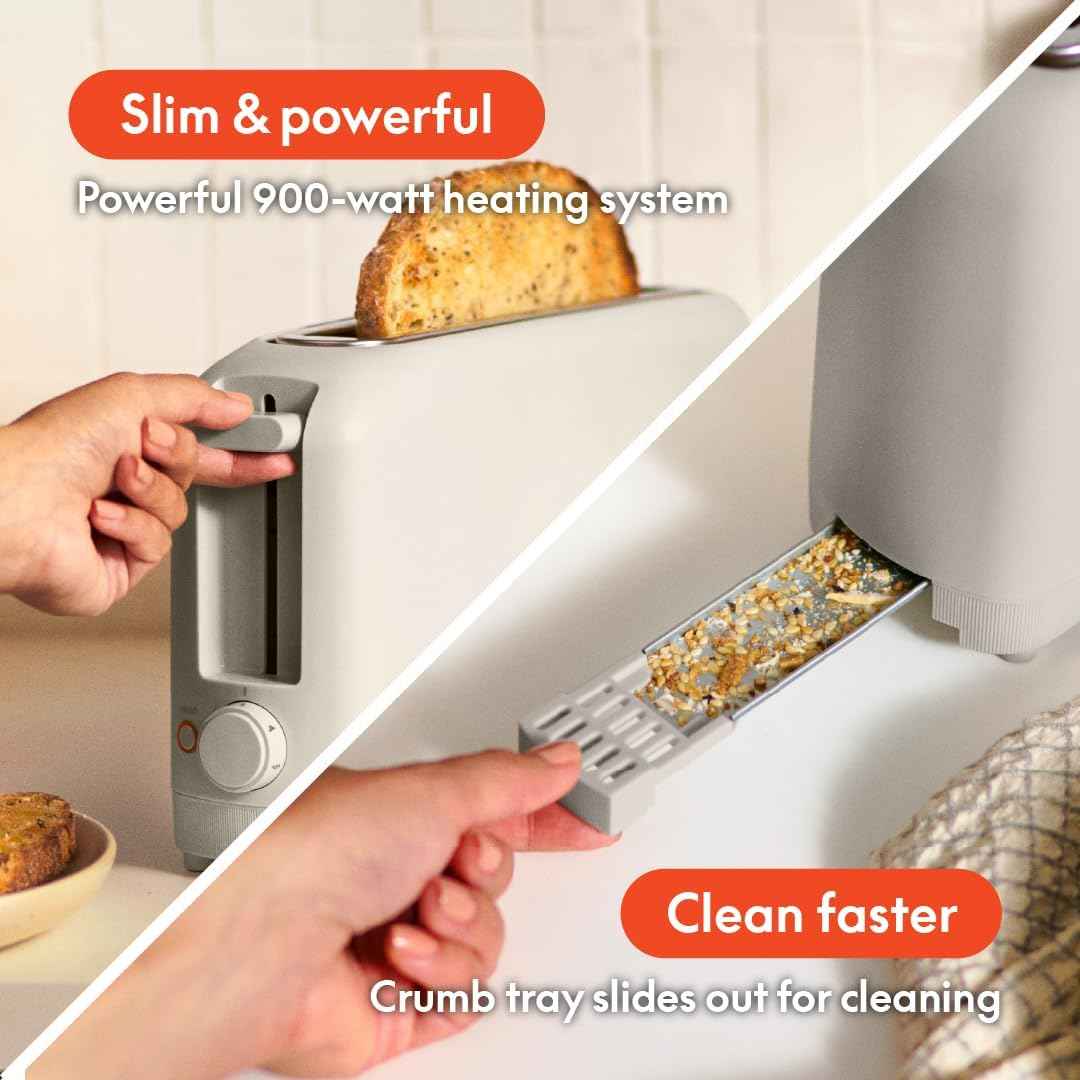 bella 2 Slice Slim Toaster, Fits-anywhere™ Kitchenware, 6 Setting Shade Control with Reheat & Cancel Buttons, Fits sourdough, 10” Long Slot, Anti Jam & Auto Shutoff, 900 Watt, Oatmilk