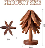 Wooden Cup Coaster Set，Tree Shape Trivet Set,Tree Coasters- 4 Wooden Trivets + 1 Stand stored for hot Dish/Pot/Bowl/teapot/hot Pot Set (Brown)