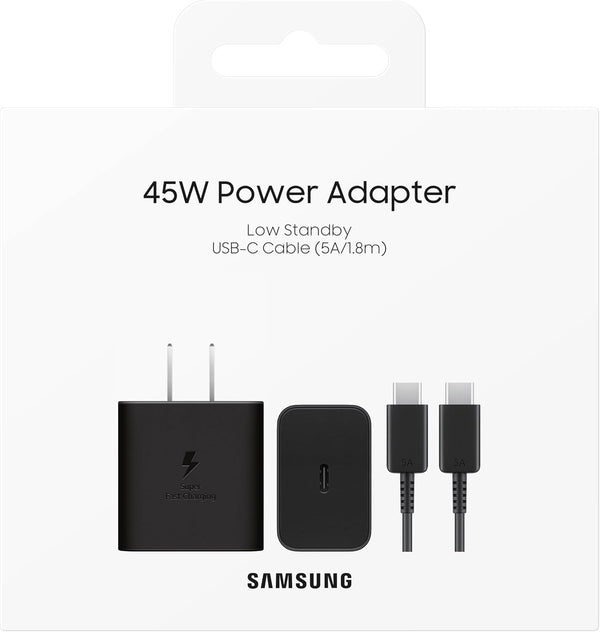 SAMSUNG 45W Wall Charger Power Adapter with Cable Included, Super Fast Charging for Galaxy Phones, Tablets and USB Type C Devices, Low Standby Power Consumption, EP-T4511XBEGUS, Black