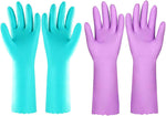 Elgood Reusable Dishwashing Gloves, Latex-free Cotton Lining, 2 Pairs, Purple and Blue, Medium