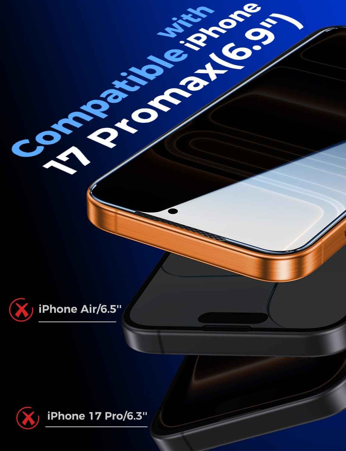 MAGIC JOHN 2 Pack for iPhone 17 Pro Max 6.9 inch Privacy Glass Screen Protector-[Anti-Spy] Auto Dust-Elimination, Bubble Free, Easy Installation, Daily Drop Protection