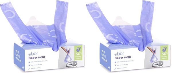 Ubbi Lavender Scented Disposable Diaper Sacks, Easy-To-Tie Tabs, 200 Count