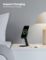 Adjustable phone stand for desk, compatible with iPhone and Galaxy